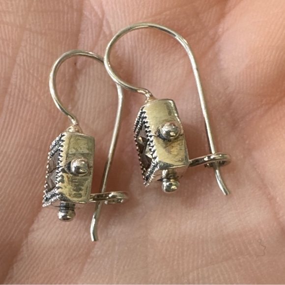 Vintage 925 Sterling Silver Marcasite Square Ladies Dangle Drop Earrings - Picture 2 of 5